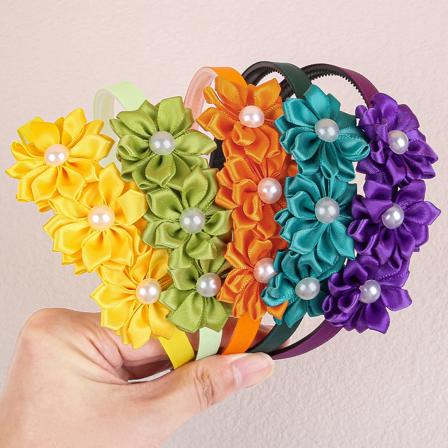 5pcs Pearl Flower Headbands for Girls Plastic Teeth Hairbands Floral Headband Children Girls Fashion Party Hair Aceessories