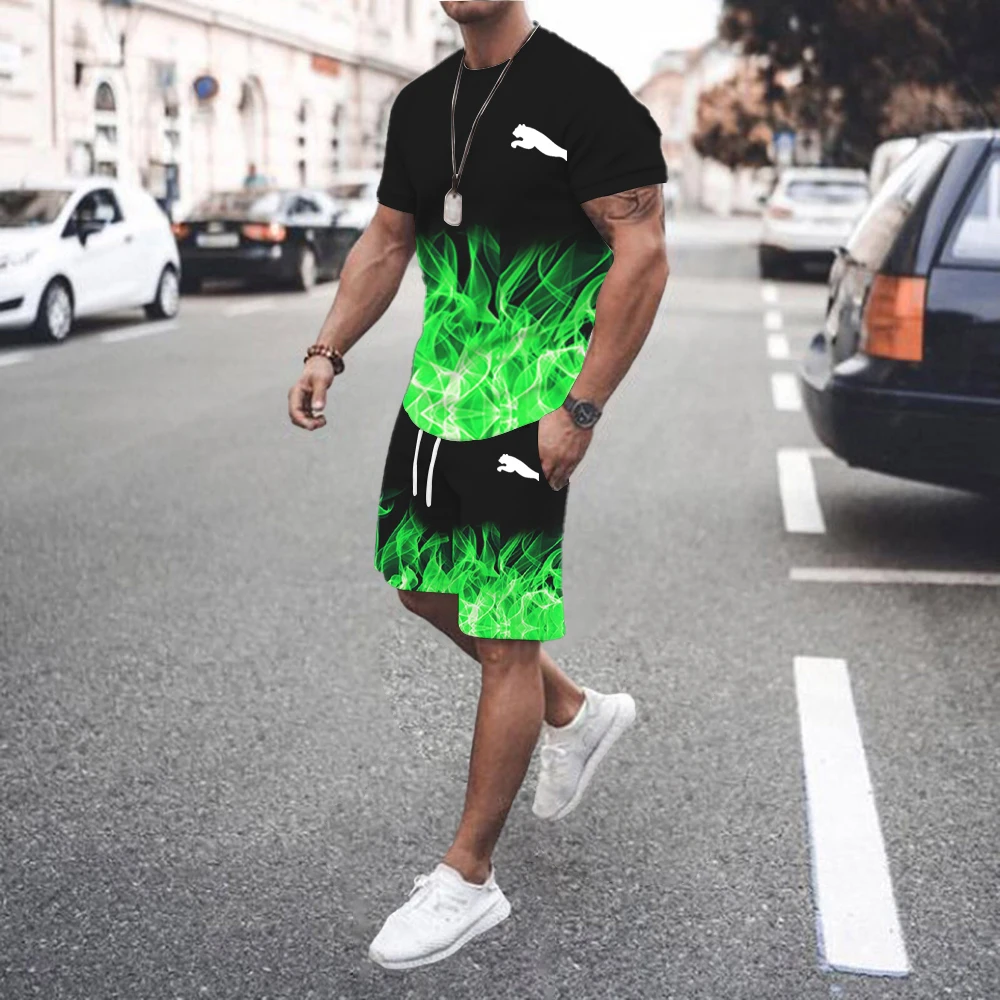 

2024New For Man Summer Jacquard Short Sleeve T-shirt Fashion Sports Set Breathable T-shirt + Shorts Sports Two-piece Set