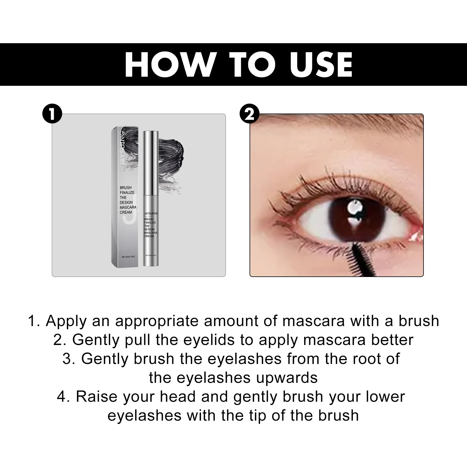 Jaysuing Brush Finalize The Design Mascara Cream Mascara naturel mince et épais avec un beau maquillage noir 3 pièces