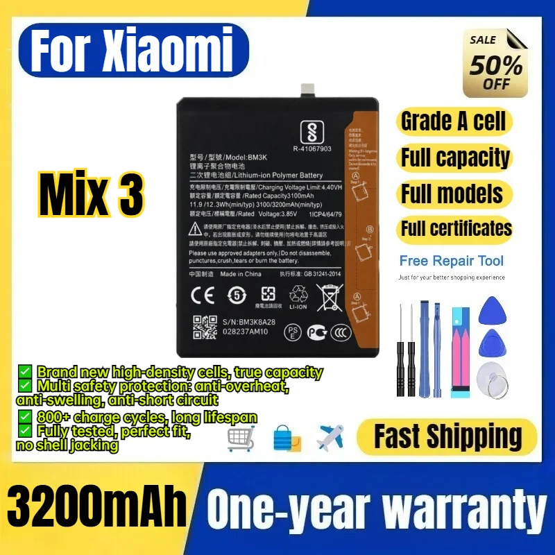BM3K for Xiaomi Mix 3 Phone Battery 0 Cycle High Quality High Capacity Battery Replacement Bateria Grade A Cell with Tools