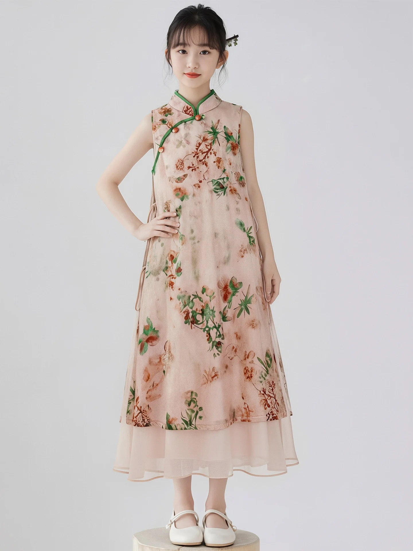 new-2026-chinese-style-girl's-qipao-dress-middle-length-princess-skirt-soft-polyester-fabric-summer-season-daily-wear