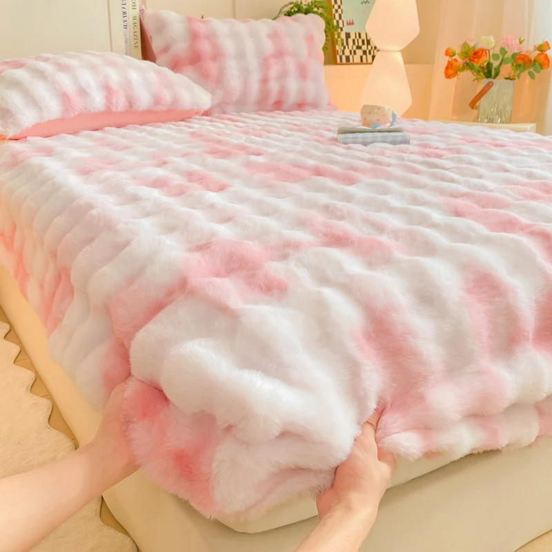 Sábana de felpa esponjosa, sábanas gruesas de lana Coral para invierno, Sábana bajera ajustable suave y cálida para invierno, funda King drape 160x200