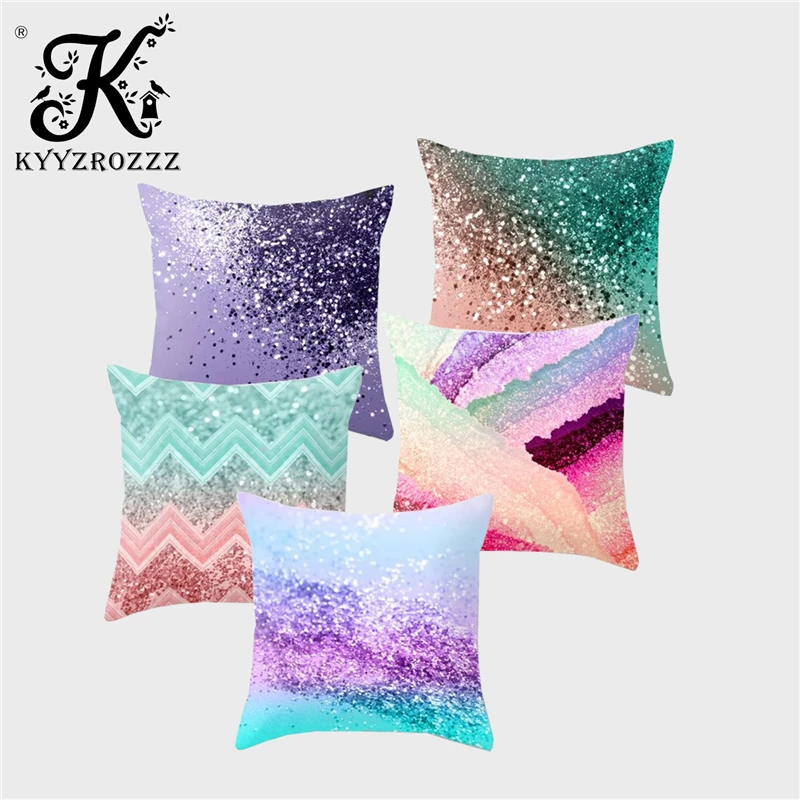 Modern Nordic Color Geometric Cushion Cover Glitter Gradient Printing Polyester Home Decoration Sofa Bed Car Pillow Cover