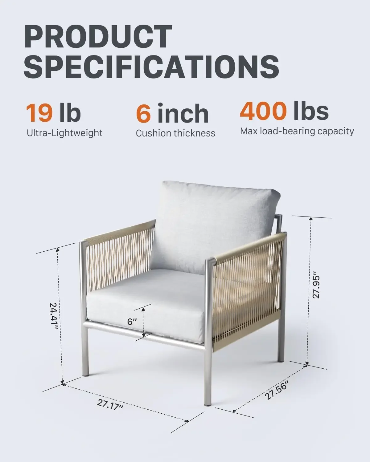 Aluminum Outdoor Patio Furniture 2 Pcs Armchair, All-Weather Metal Modern Outside Furniture with Washable Thick Cushion, HDPE Wo