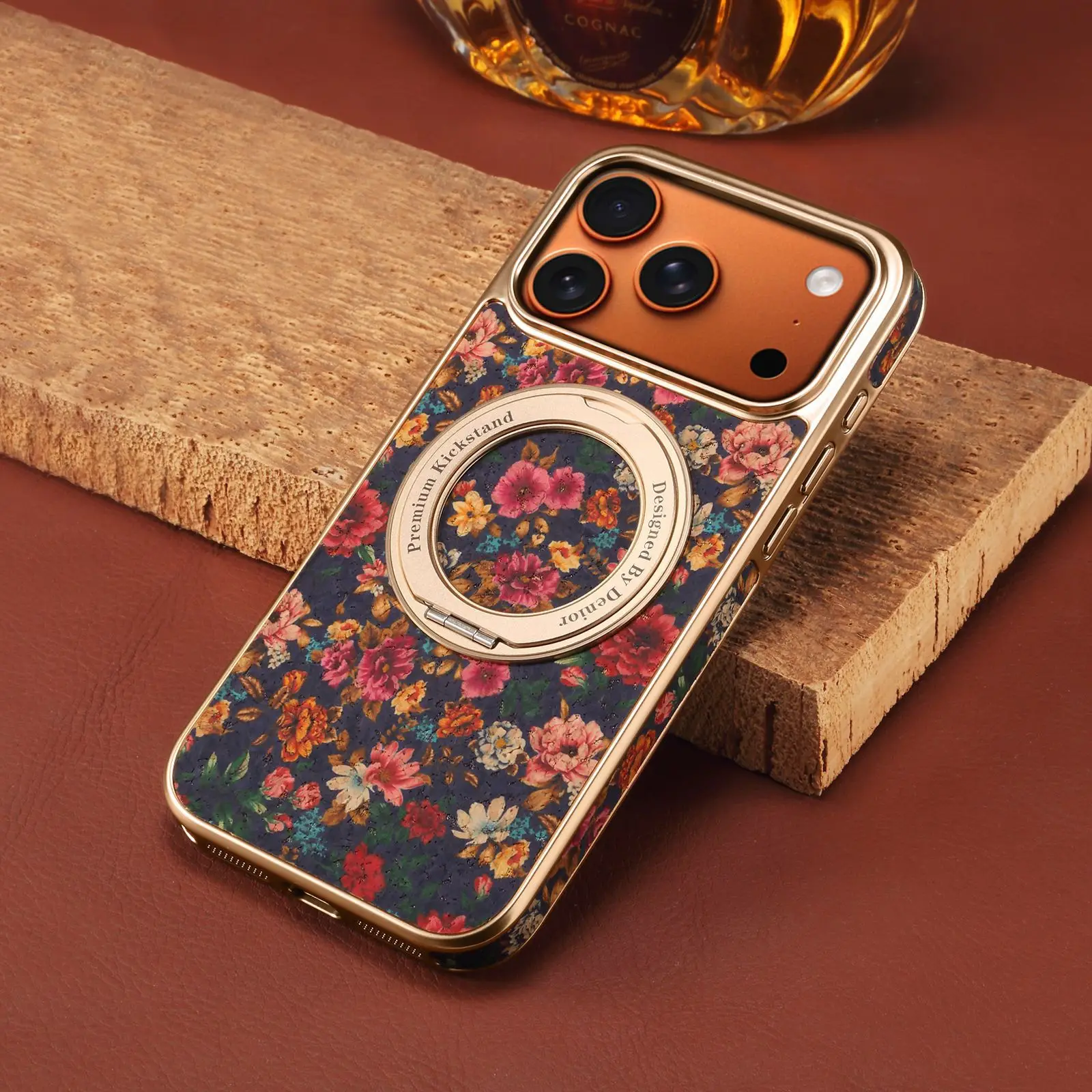 Denior Flower Language Gear For iPhone 17Pro Air 16 Pro Max 15 14 Plus 13 Pro Magnetic 360 ° Rotating Stand Phone Case