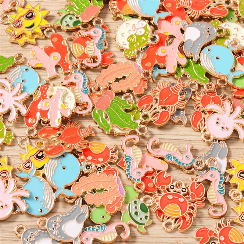10 Stück Mix süße Meereslebewesen Charms Emaille Oktopus Hummer Krabbe Charms Anhänger für Schmuckherstellung Halsketten Ohrringe DIY Geschenke – Detail 18