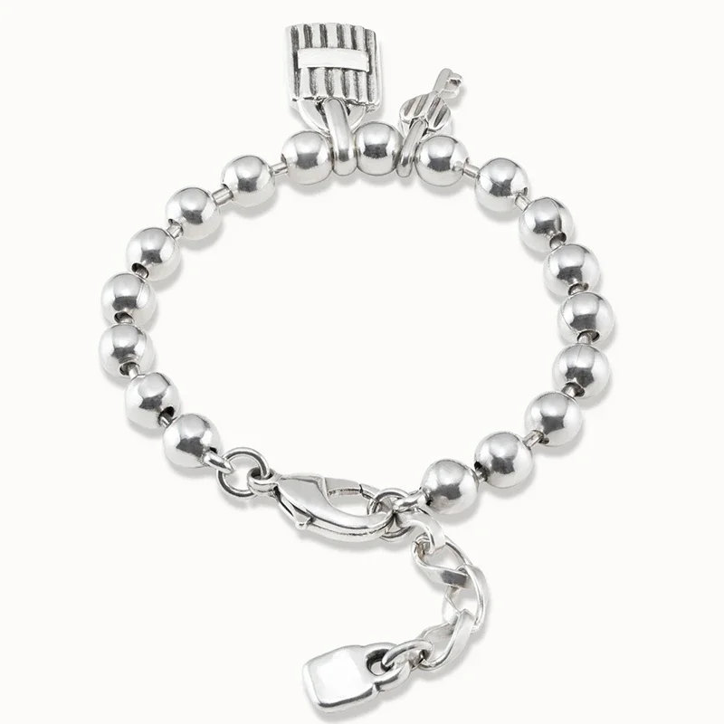 Daily cute exquisite versatile sweet beautiful good luck lock key round bead bracelet women's jewelry gift