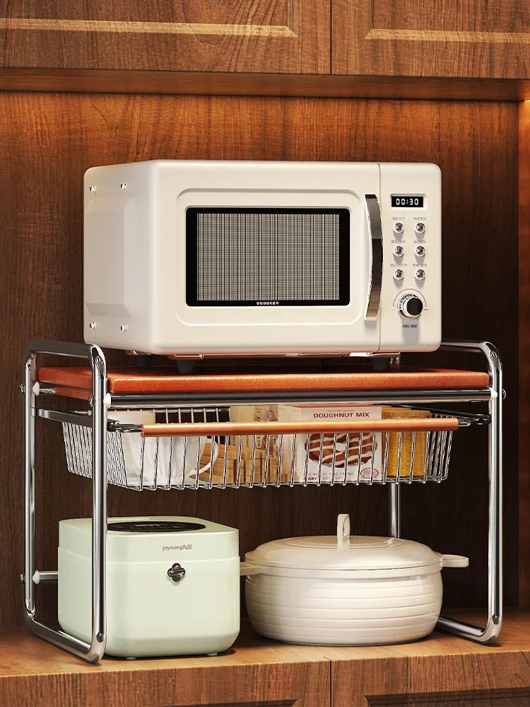 

Microwave storage rack Kitchen rice cooker storage rack multi-functional household can pull condiments