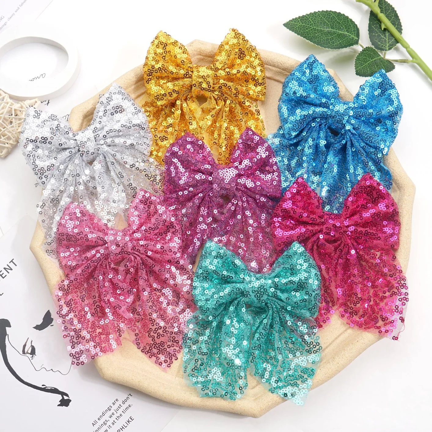 Elegant Glitter Sequin Bow Hair Clip Large Lace Bows Fashion Girls Hairpin Barrettes Ponytail Headwear Women Hair Accessories