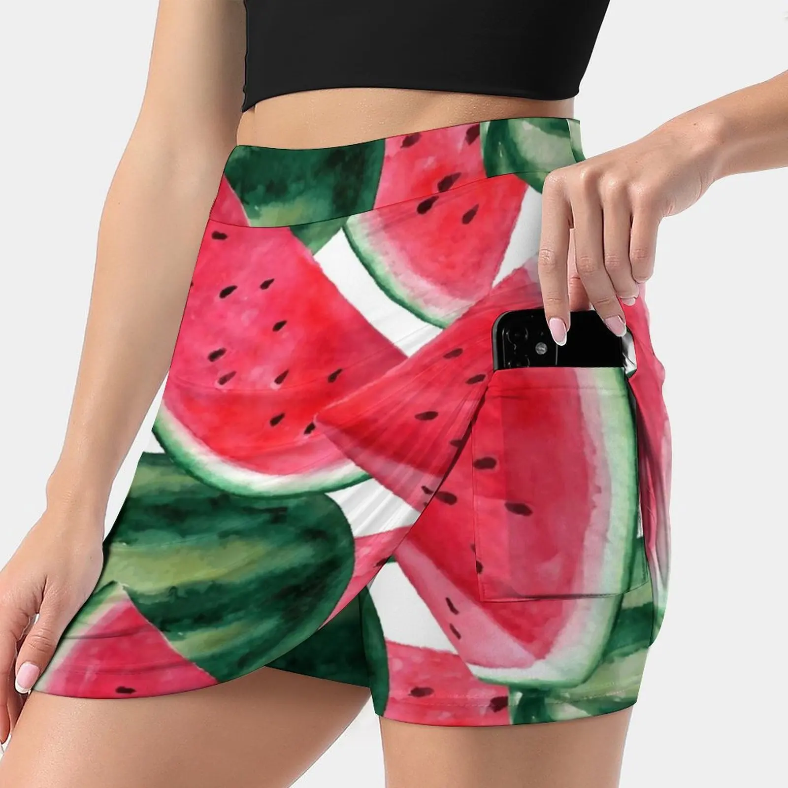 Watermelon. Watercolor Tropical Fruit Women's skirt Aesthetic skirts New Fashion Short Skirts Watermelon Pattern Food Sweet