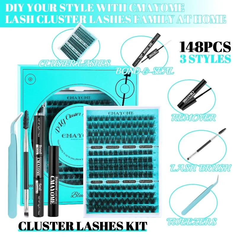 148 Individuele valse wimpers Starterkit Ready Cluster Lash Set Bond en Seal Mix Vergroot uw ogen Pluizige natuurlijke nepwimpers