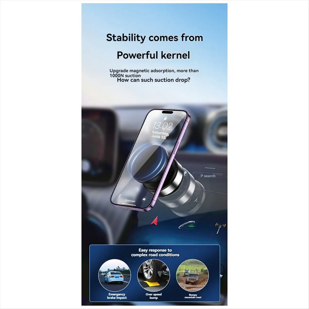 B21B 360° Rotatable Vacum Car Holder for Phone Magnetic Car Mount Vacuum Phone Holder Sports Camera Accessories Black