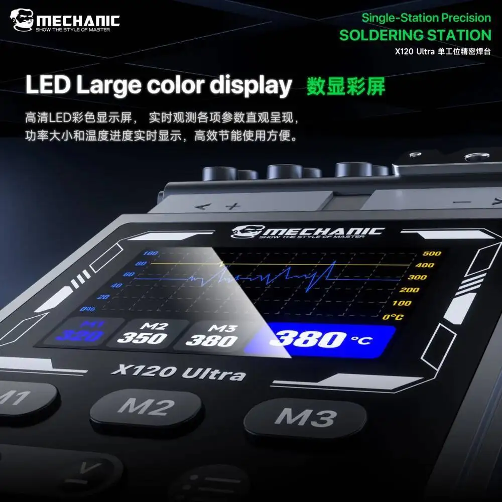 

MECHANIC X120 Ultra Intelligent Soldering Station PWM Variable Frequency Technology 90-450℃ for PCB Logic Board Chip Soldering