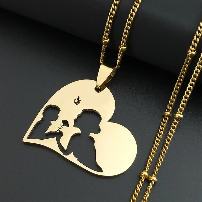 

Love Heart Baby Mom Stainless Steel Necklace Women Gold Color Kid Flower Family Collar Neck Chain Mother's Day Gift Jewelry N913