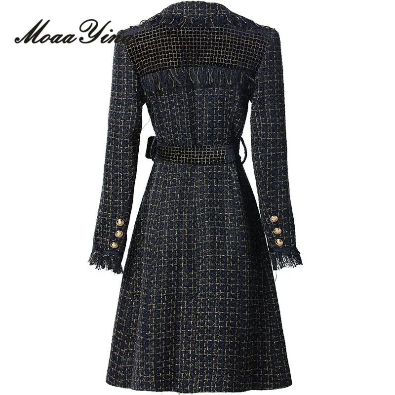 MoaaYina Autumn/Winter New Style Vintage Women's Coat Notched Single-Breasted Long-Sleeved Streetwear Fashion Overcoat