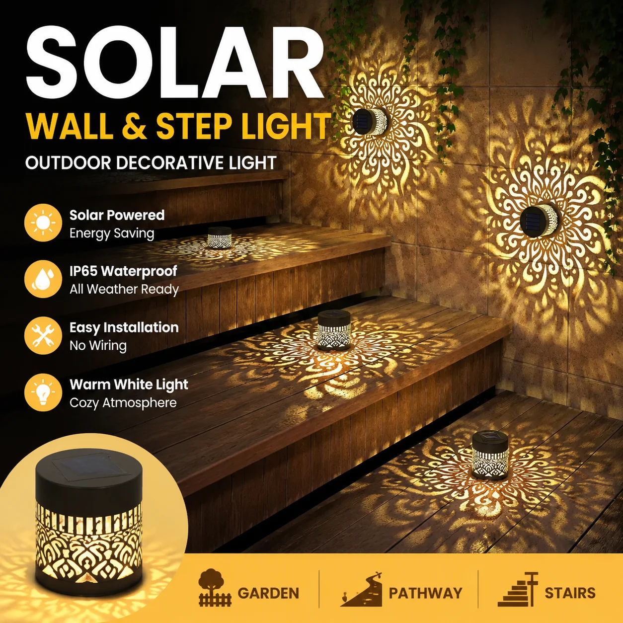 1/2 Peças Luminária Solar de Parede Datura para Decoração de Jardim, Pátio e Caminhos Externos
