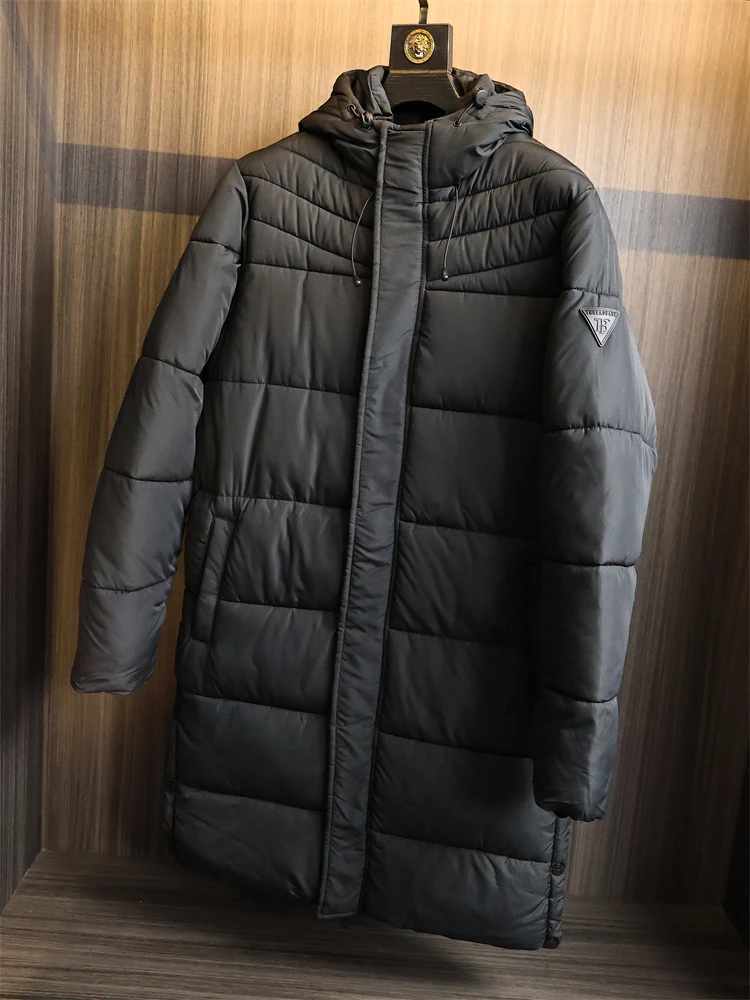 

Warmth Faion Urban Men's Long Coat Cotton Padded Jaet Stand Fit Thiened Long Sve Zipper Closure Pure Color Quilted