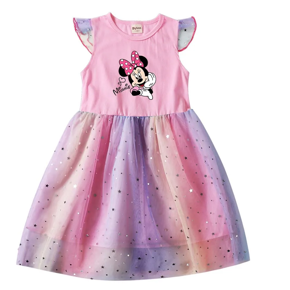 Mickey Minnie Mouse Toddler Children Prom Mesh Dresses Summer Kids Dresses for Girls Cartoon Short Sleeve Princess Dress