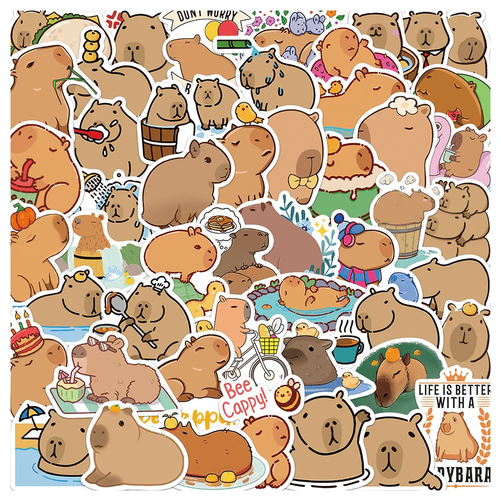 50pcs Cute Capybara Stickers For Guitar Phone Glass Scrapbook Stationery Cappy Sticker Scrapbooking Material Craft Supplies