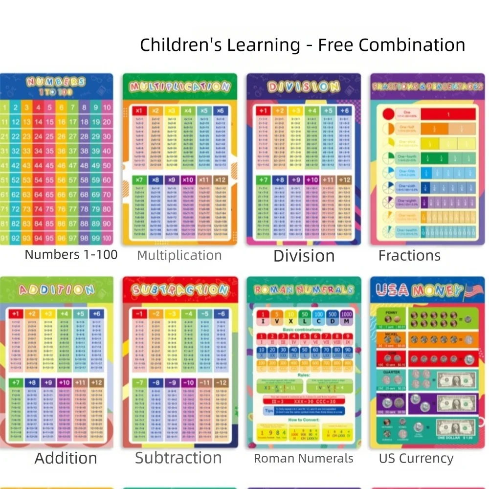 16Pcs 숫자 포스터 알파벳 포스터 벽 차트 색상 포스터 대화 형 알파벳 학습 포켓 차트 다채로운 그림
