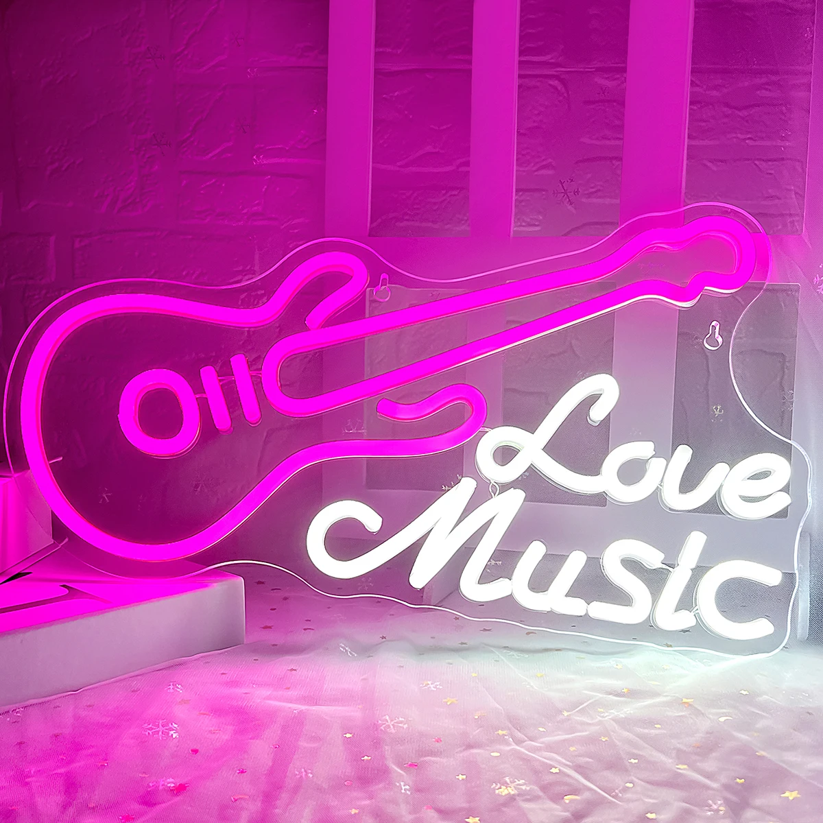 

Love Music Guitar Neon Signs, Guitar Shape LED USB Powered Light For Music Studio Decoration