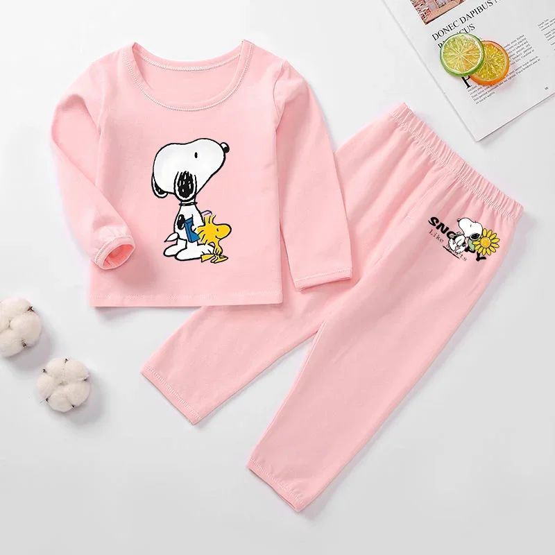 Snoopy Velvet Pajama Loungewear Pajamas Kids Two-piece Set Warm Pajamas Autumn Cotton Long-sleeved Trousers O-Neck Thickened Set