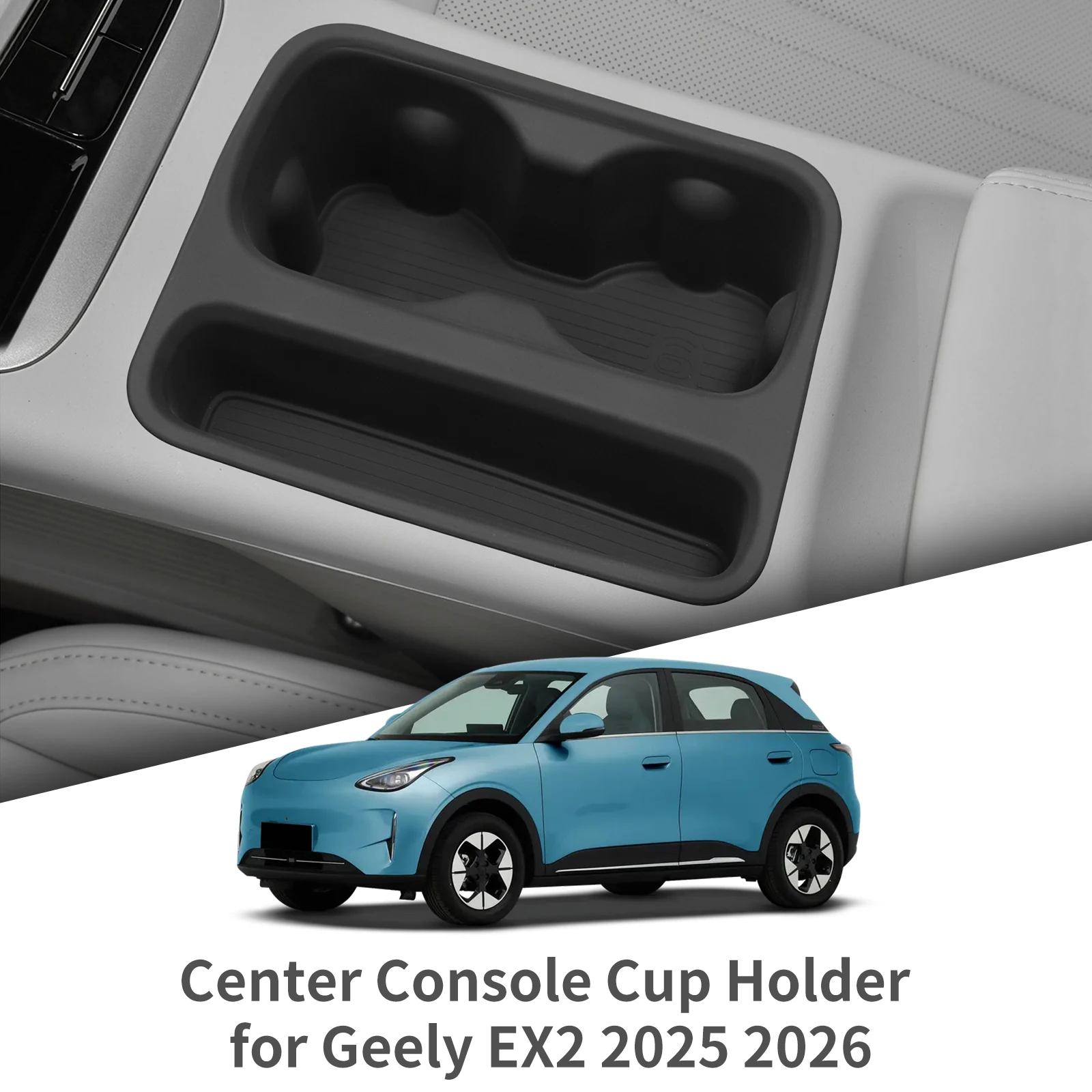 Para Geely EX2 2025 2026: Bandeja Organizadora de Silicone Antichoque para Porta-Copos e Caixa de Armazenamento - Acessório Automotivo Preto