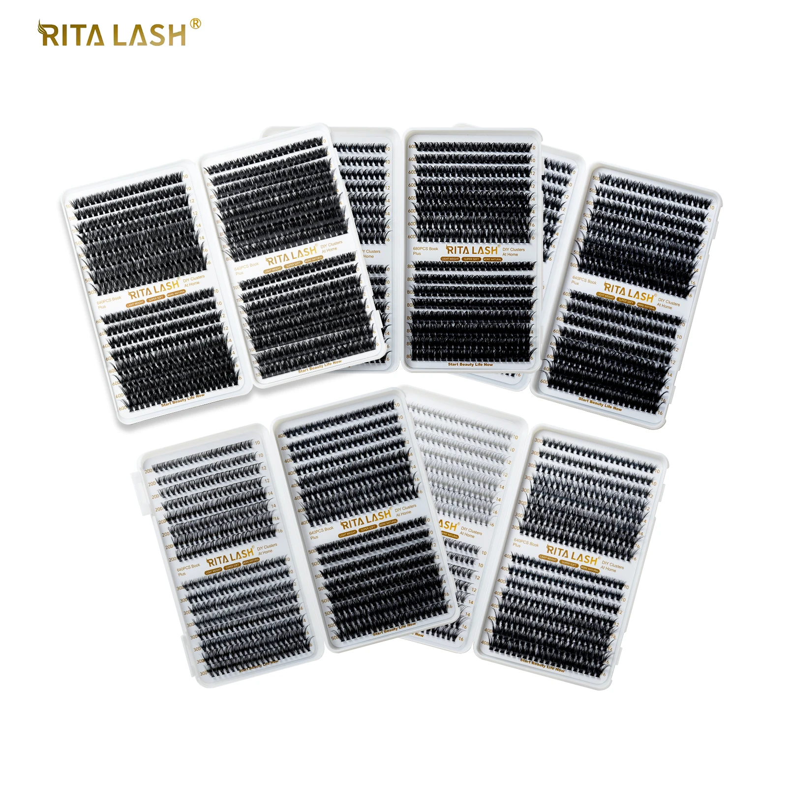 RITALASH 640PCS Lash Clusters book DIY Eyelash Extensions  Clusters Lashes book  D Curl LASH