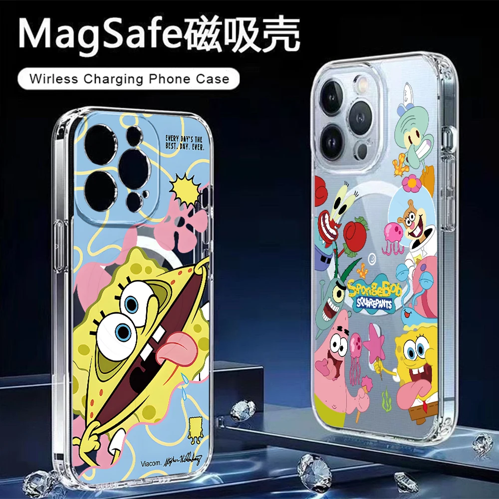 Niedliche SpongeBob Schwammkopf MagSafe Magnetische Handyhülle für iPhone 17 Air 16 15 14 Plus 13 12 11 Pro Max X Xs XR 8 Cover