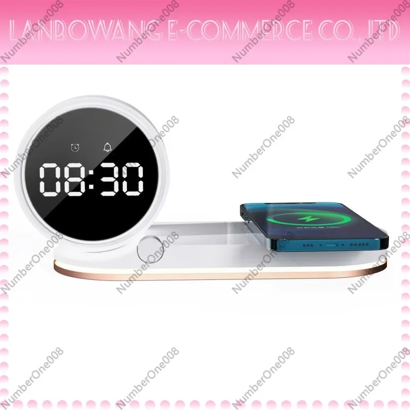 Wireless Charger Night Light, Desk Alarm Clock Lamp with Wireless Charger, Magnetic Fast Charging Bedside Ambient Light