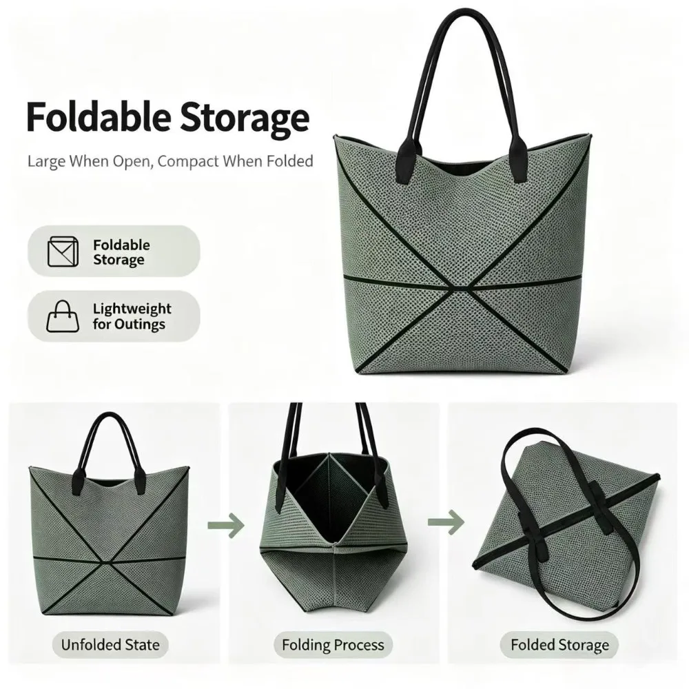Large Capacity Foldable Tote Bag Women lightweight Mesh Commuting Shopping Handbag Simple Shoulder Bag Versatile Fashionable Tot