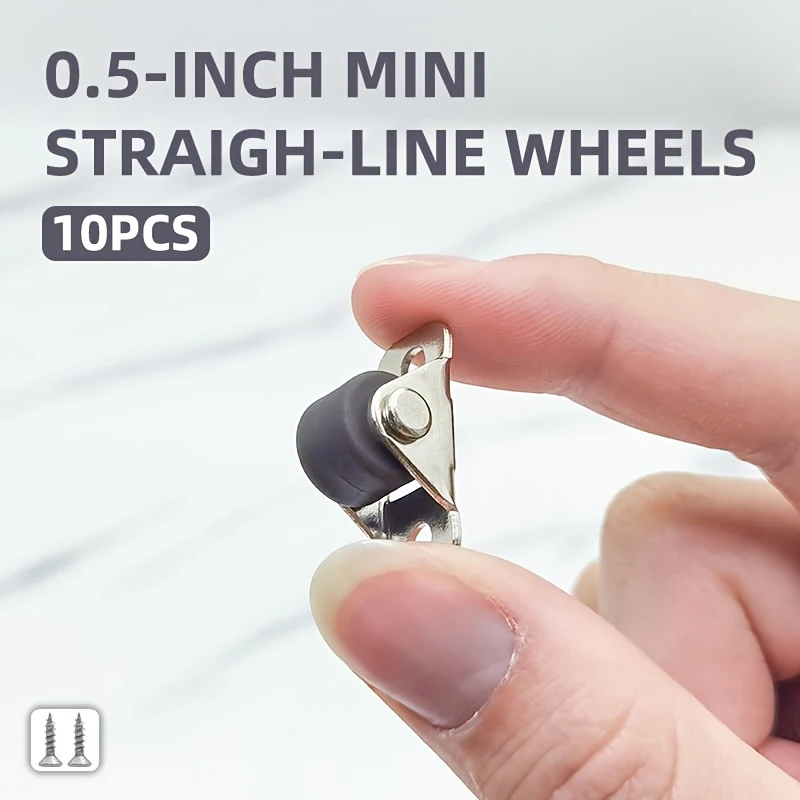 10Pcs Miniature 0.5 Inch Straight Line Wheel Casters for Drawers Smooth-Gliding Durable Metal Wheels Mini Wheel for Cabinet