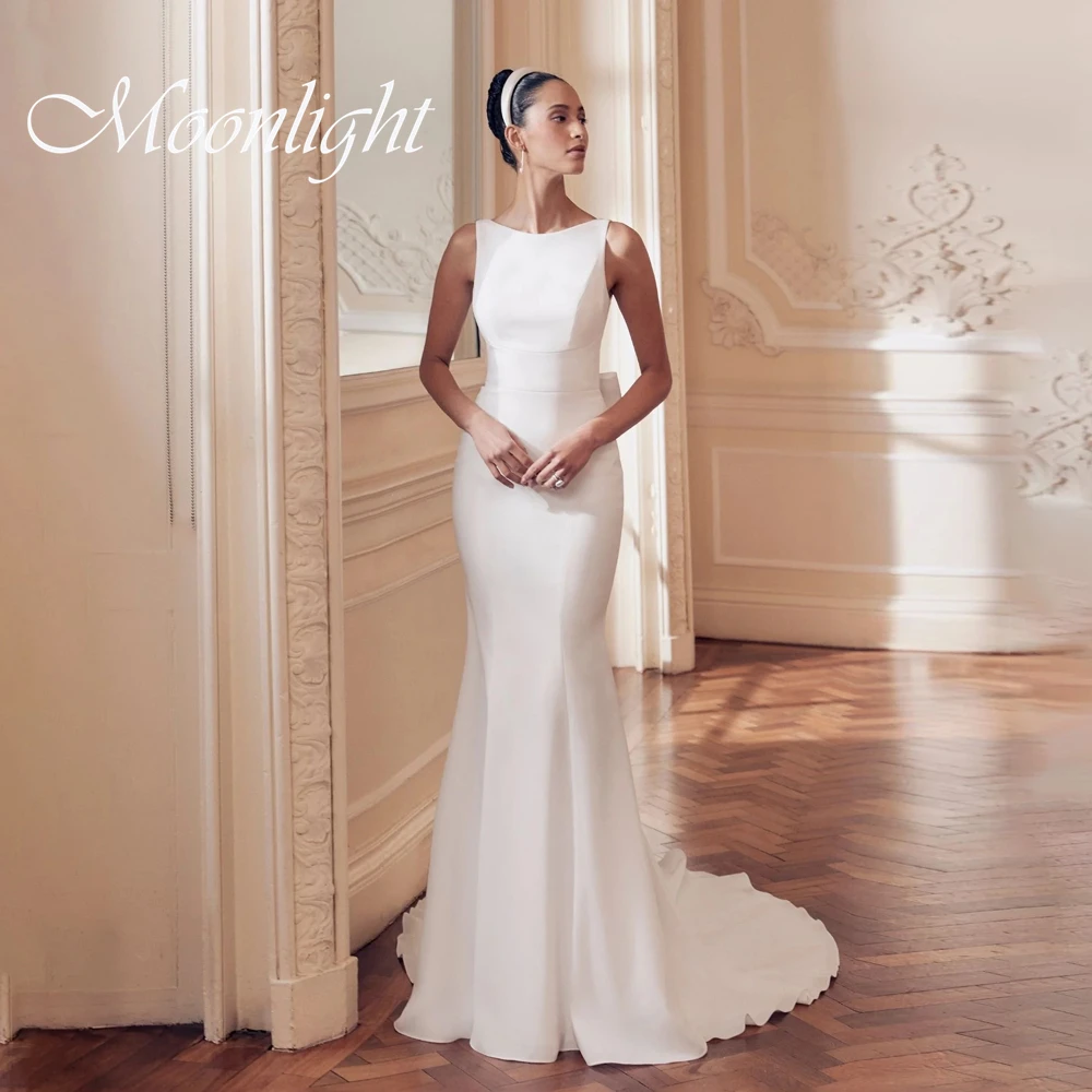 Simple O-Neck Mermaid Wedding Dress 2026 Sleeveless Bow Open Back Buttons Sweep Train Bridal Gown Vestidos De Novia Customized