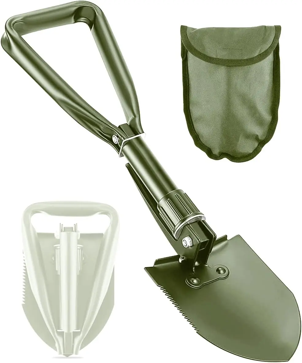 

18.5" Folding Camping Shovel, Ergonomic High Carbon Steel Digging Tool for Outdoor Hiking Garden (Green/Silver)