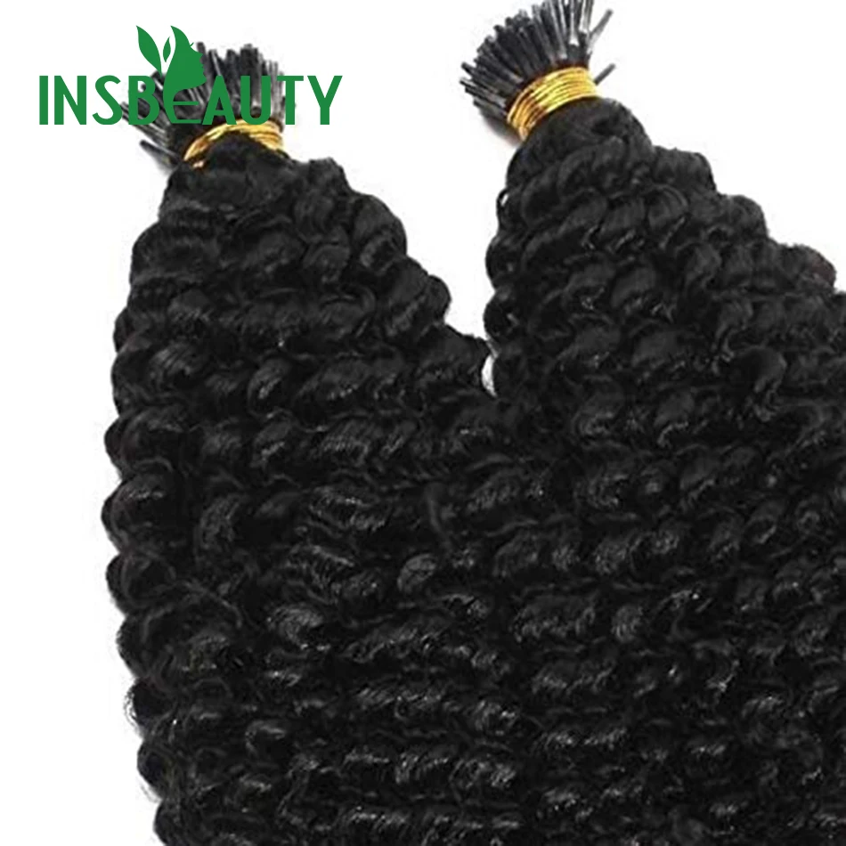 Kinky Curly Eu derruba extensões do cabelo, cabelo humano para mulheres negras, queratina ligada, extensões frescas do cabelo da vara da fusão