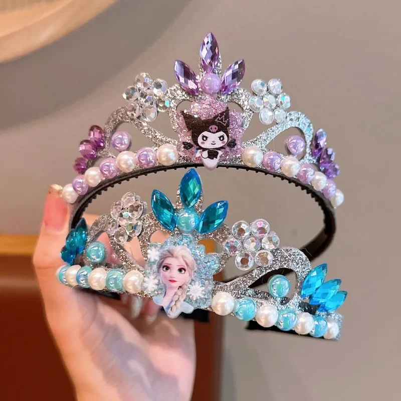 Accesorios de vestido de corona para niños Kawaii Anime Frozen Sanrio, tocado de princesa Elsa para niñas, joyería, regalo de decoración de fiesta