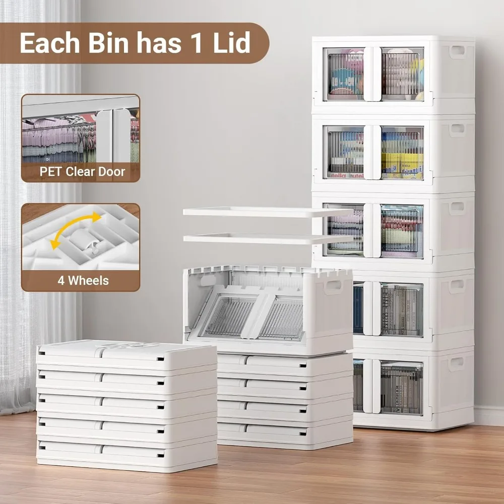 صناديق تخزين بلاستيكية من BROVIEW 400QT مع أغطية، وصناديق قابلة للتكديس بسعة 100 جالون مع عجلات وأبواب، ومنظمات خزانة قابلة للطي، وخزانة f #5