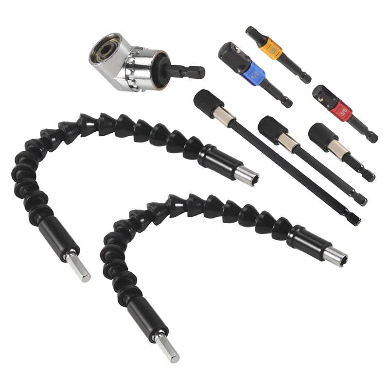 MAKE-Flexible Drill Extension Hex Shank Drill Nut Driver Bit Set, Biegsamer Bohrer, Universal Socket Adapter Set