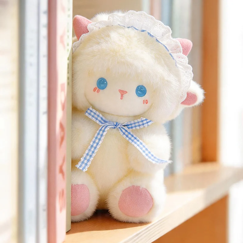 20cm Cute Lolita Lamb Plush Toy Blue Eyes Plush Doll Soft Stuffed Animal Comfort Companion Doll Birthday Student Graduation Gift