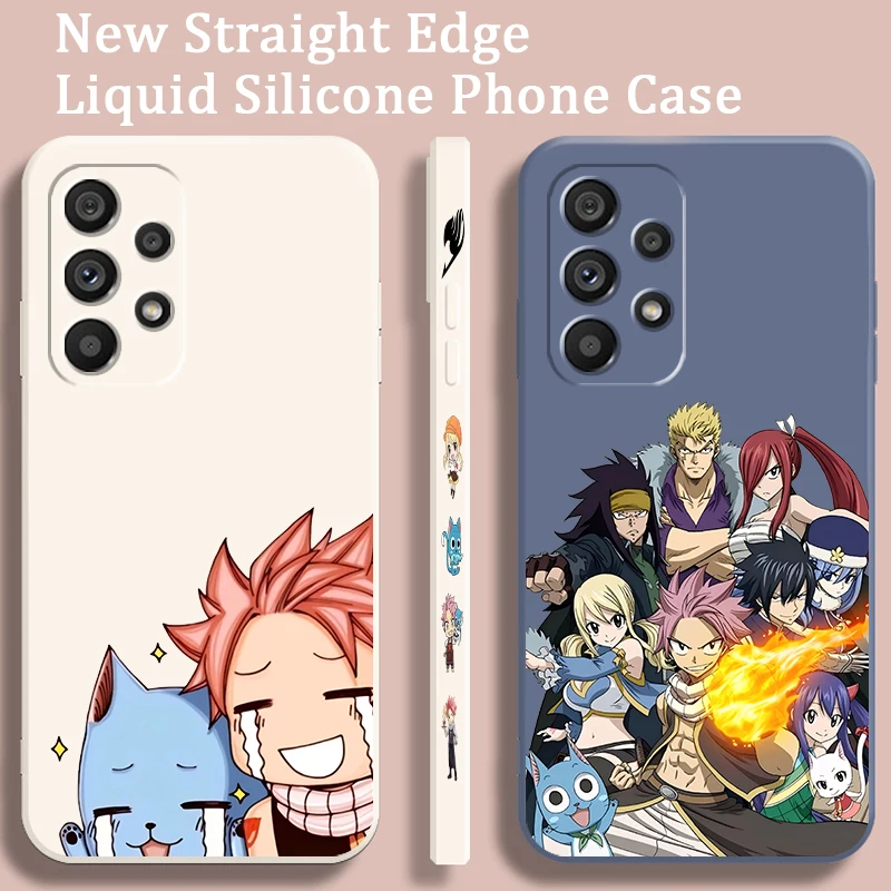 F-Fairy Tail Cartoon Cute Liquid Left Rope For Samsung Note 20 10 A54 A31 A14 A03 A22 A34 A04 A24 Ultra Plus 5G Cover