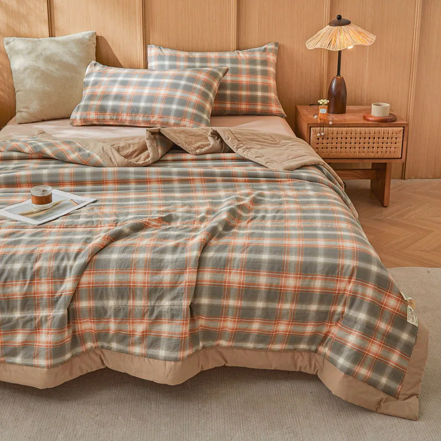 New Ultra Soft Washed Cotton Summer Quilt Grid Design Xingjiang Cotton Air Conditioner Compatible Machine Washable New Arrival