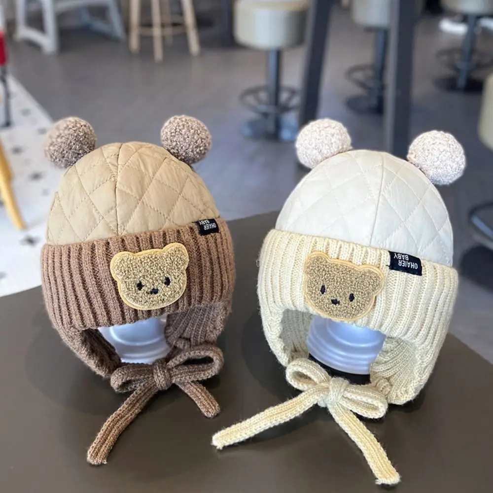 

5 Months-3 Years Old Solid Color Baby Knitted Hat Plush Ball Soft Children Warm Cap Cute Cartoon Beanie Hats Boys Girls