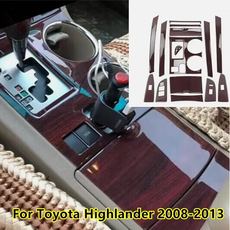 15Pcs/Set Left Hand Drive Glossy Wood Grain Console Shift Panel Trim Cover For Toyota Highlander 2008 2009 2010 2011 2012 2013