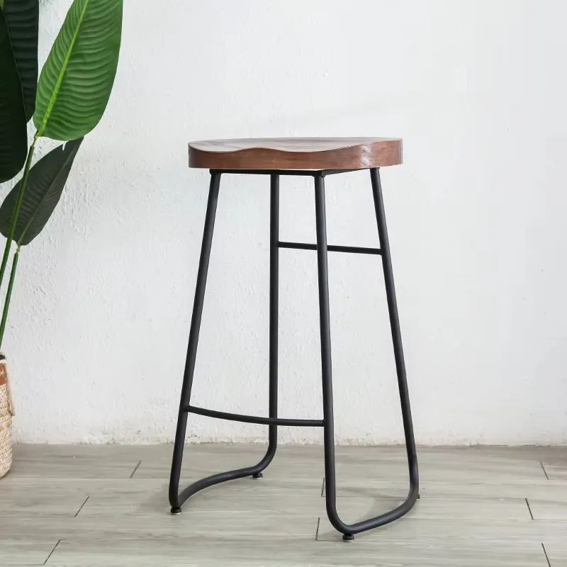 Modern Bar Stool Iron High-Legged Counter Chair Solid Wood Seating for Kitchen or Dining Versatile Home Furniture