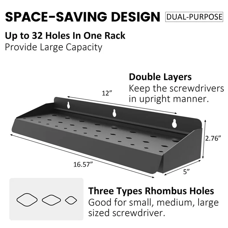 A76X-Screwdriver Holder, Wall-Mounted Storage Rack For Home For Workshop/Shed Garage Tool Storage Store Up To 32 Screwdrivers