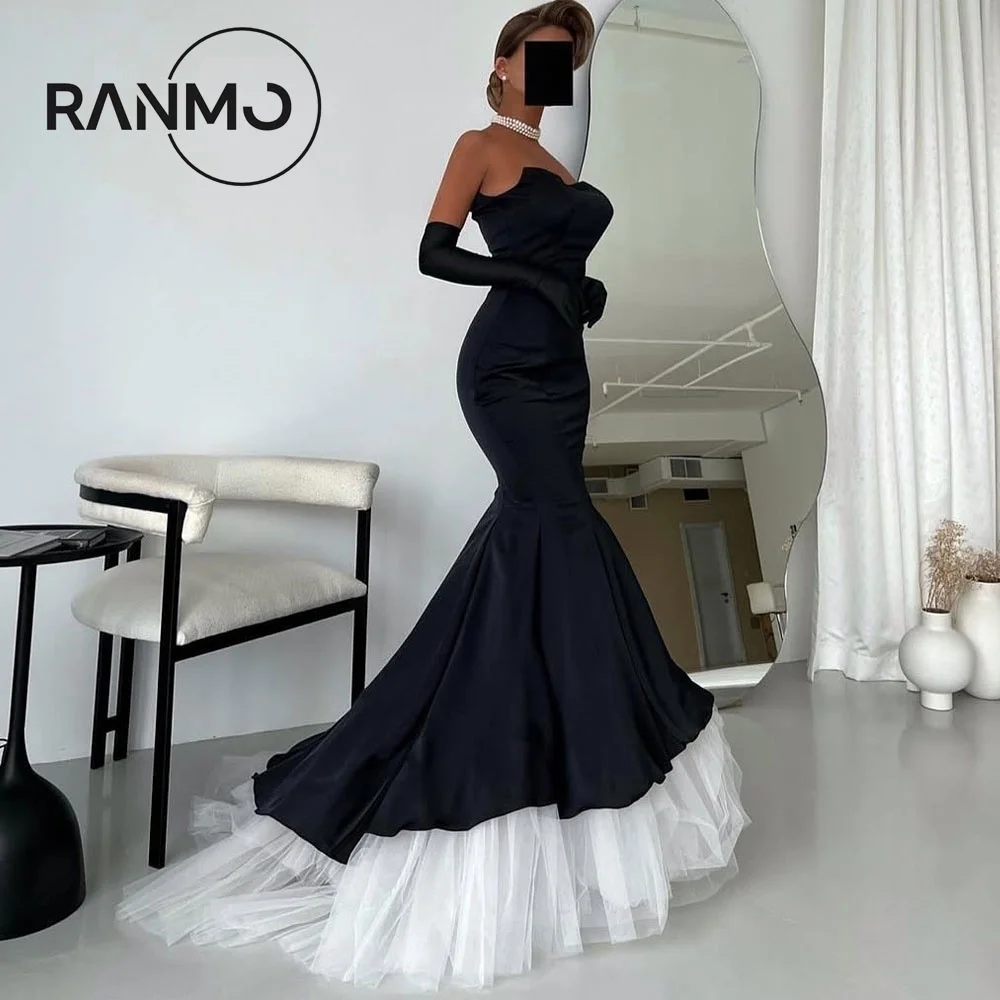

Ranmo Классическое черное вечернее платье русалки без бретелек на заказ с атласное вечернее платье длиной до пола для свадебного банкета