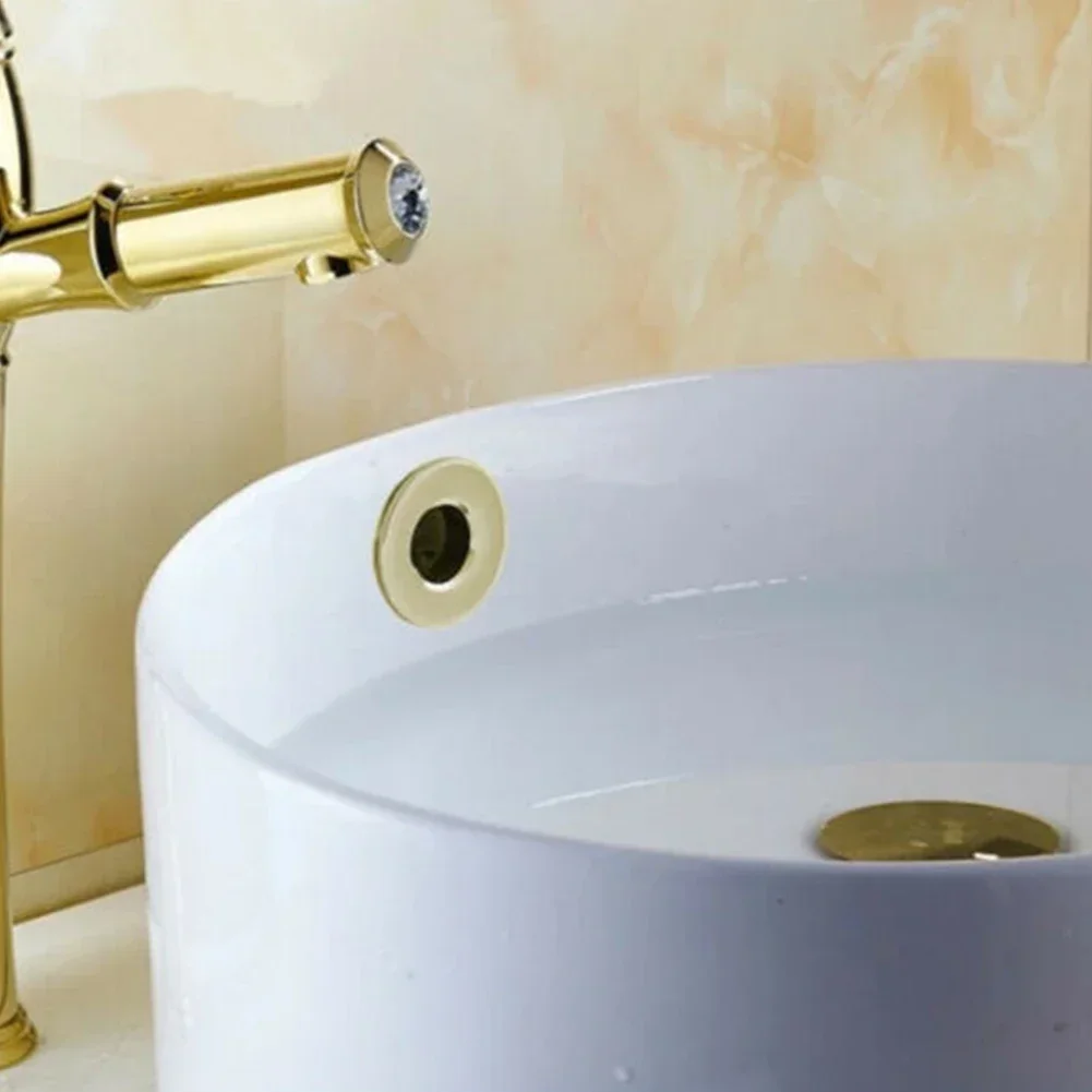 Sink Basin Cover Home Hotel Office Anti-rust Bathroom Metal Overflow Replacement Decorative Faucet Hole Household