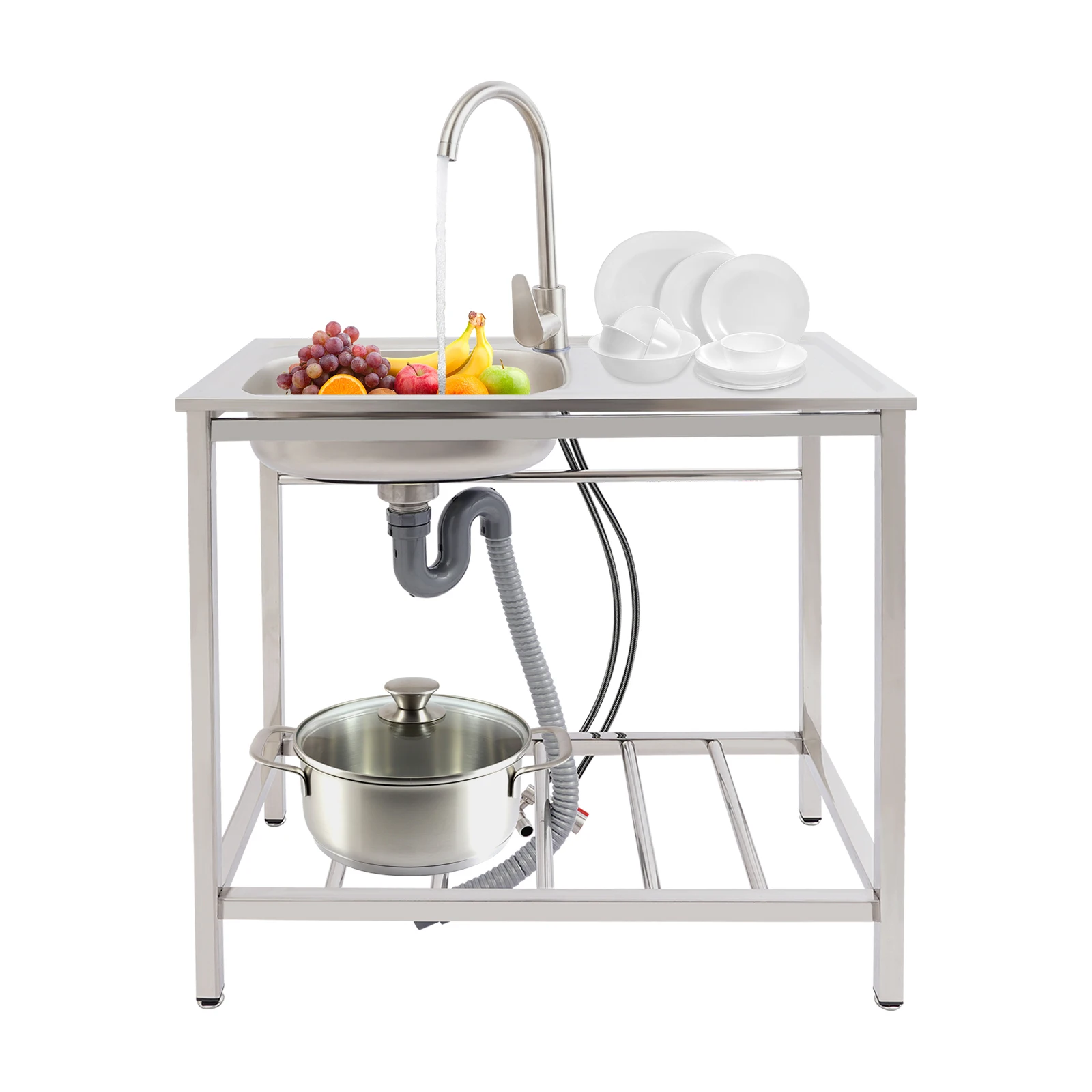 Stainless Steel Kitchen Sink Freestanding Sink Single Bowl Undermount Sink for Kitchenette Home Improvement