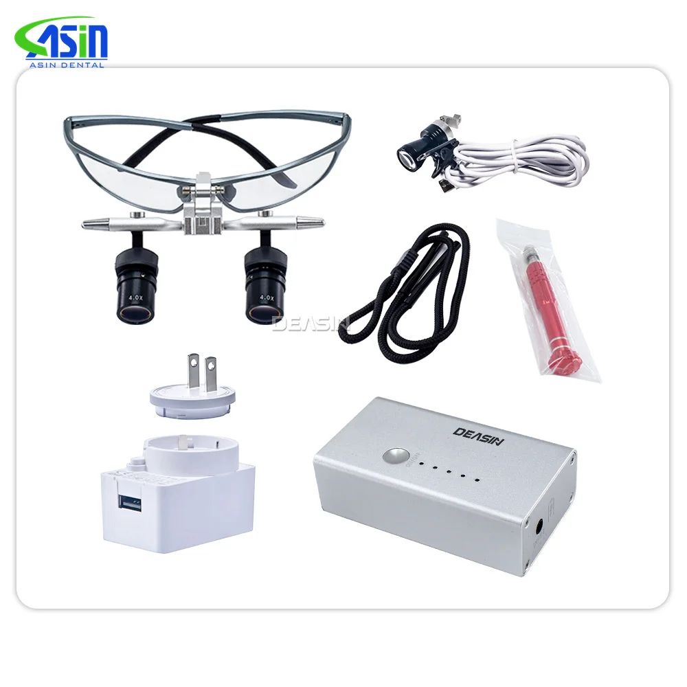 DEASIN Dental Ergo2 Loupes 45°Optical Corner Structure 4X 5X 6X Magnifying Glass with 5W LED Light Surgery Lens view 6