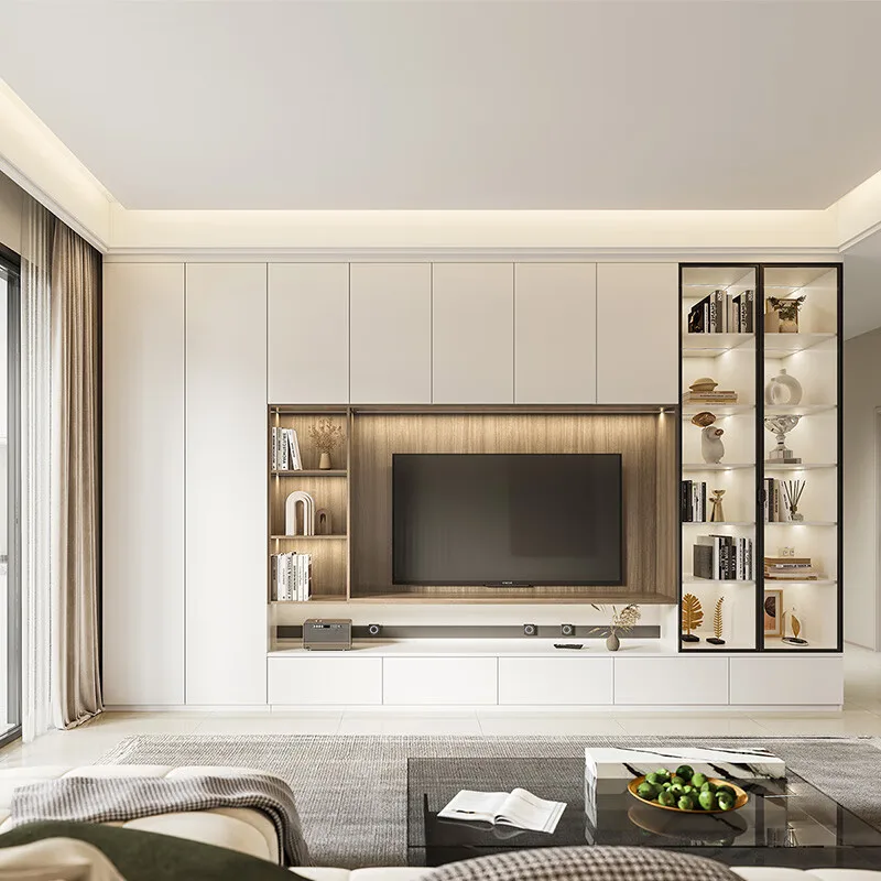 Factory direct. Custom design of living room backwall and TV cabinet for storage. TV cabinet.